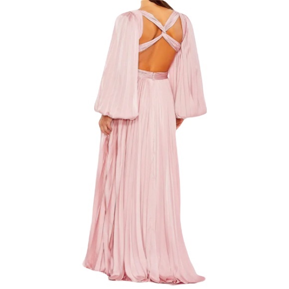 Ieena Mac Duggal Pink Pleated Open back Long sleeve Maxi Dress Gown sz 10 26737 - Picture 2 of 10